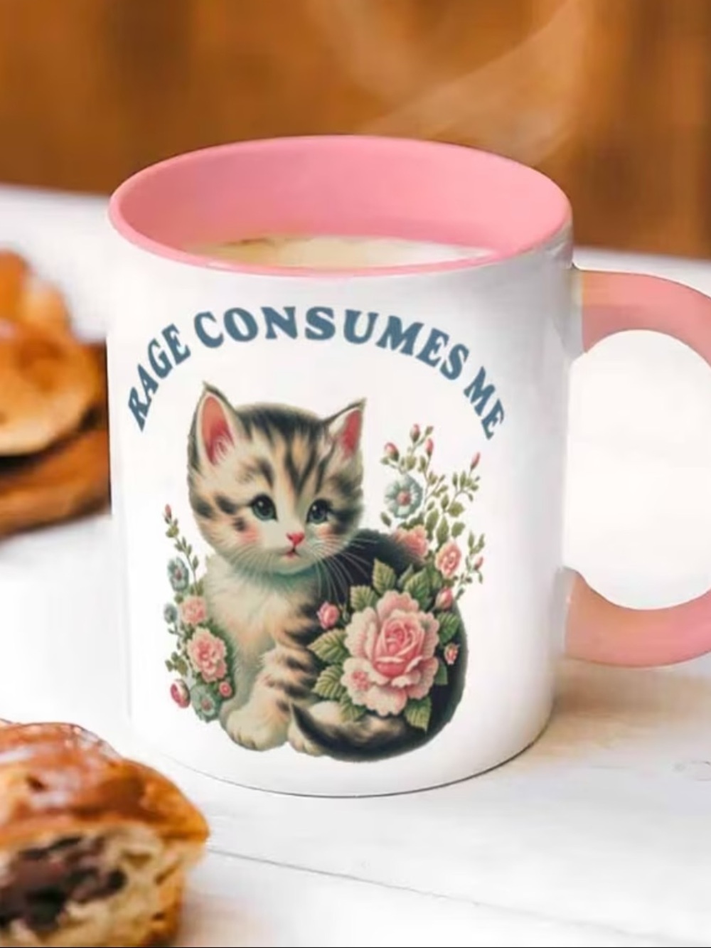 Rage Consumes Me Kitten Floral Coffee Mug – Pink 11 oz